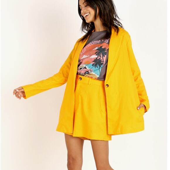 Show Me Your Mumu Artemis Blazer Canary Yellow Linen Mix Small - Picture 2 of 8